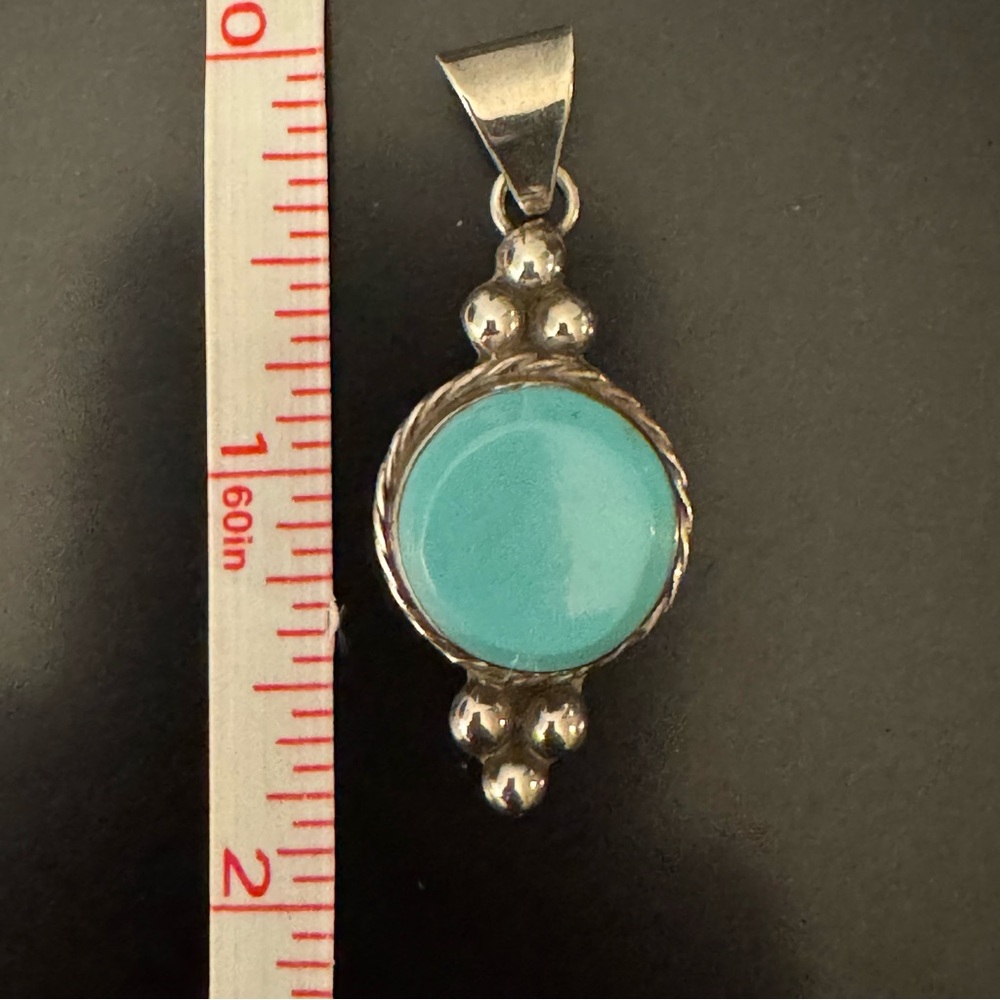 Vintage Sterling Silver and Turquoise Pendant - Picture 3 of 6